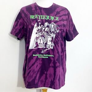 Beetlejuice Graphic Purple And Black Cotton Blend Tie-Dye Unisex T-Shirt L